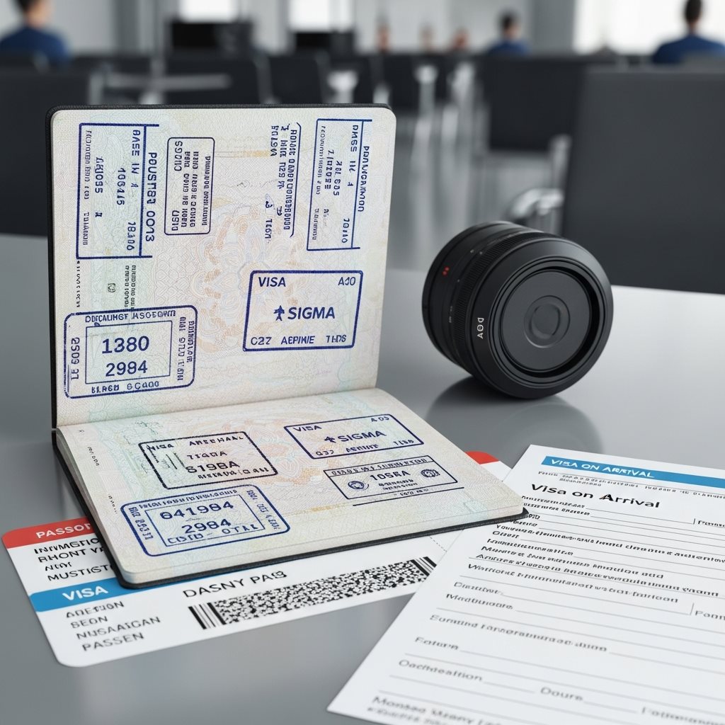 Passeport avec tampons de visa et documents d'immigration